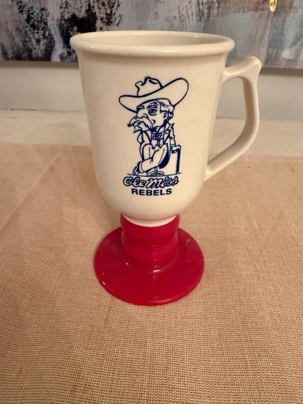 Vintage Ole Miss Rebels White Mug with Red Pedestal Base